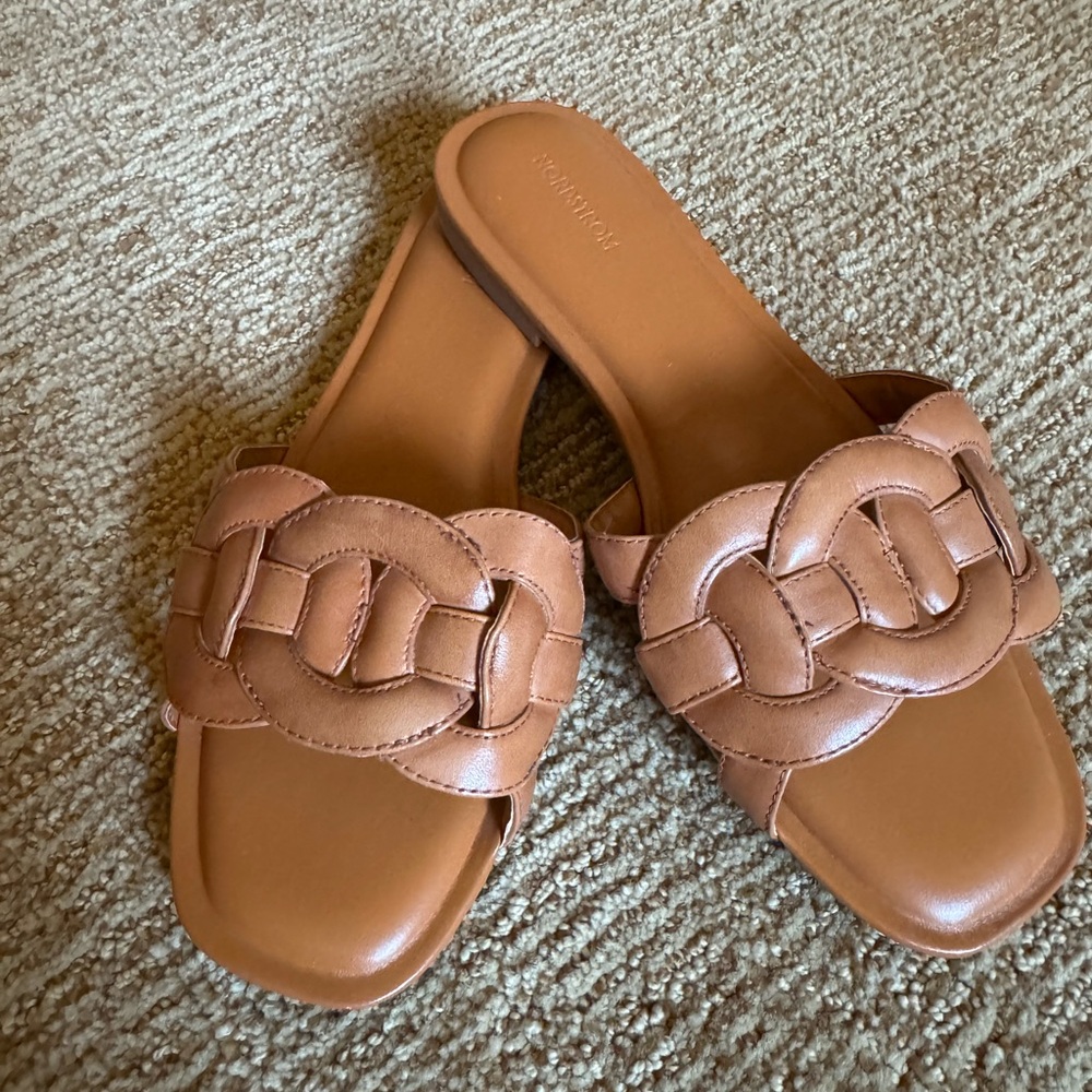Brown Leather Slide Sandals